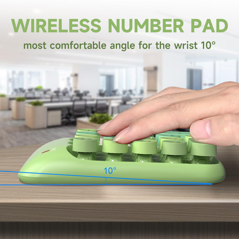 [AUSTRALIA] - MOFII Wireless Number Pads - Green Numeric Keypad 18 Keys USB 2.4G Round Keycap Colorful Extensions Keypads, Financial Accounting Portable Numpad 10 Key for Laptop/PC/Notebook/Surface Pro 