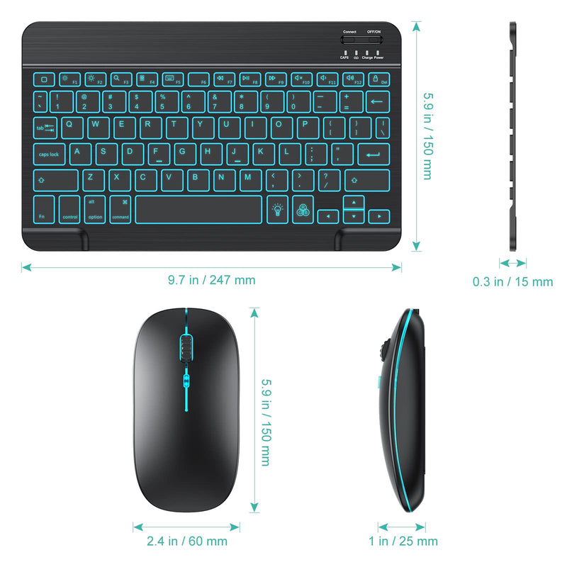 TECURS Bluetooth Keyboard and Mouse Combo for iPad, 7-Color Backlit Rechargeable Wireless Keyboard & Mouse Compatible with iPad 9th/8th Gen, iPad Pro/Air/Mini and ipadOS 13 and Above, Black