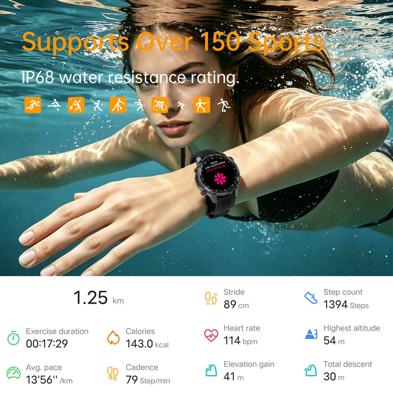 Smart Watch for Women Men, GPS Bluetooth Calling Fitness Tracker | 1.43" AMOLED Touchscreen Smartwatch for Android iOS, Heart Rate SpO2 Sleep Monitor, 150+ Sport Modes, IP68 Waterproof