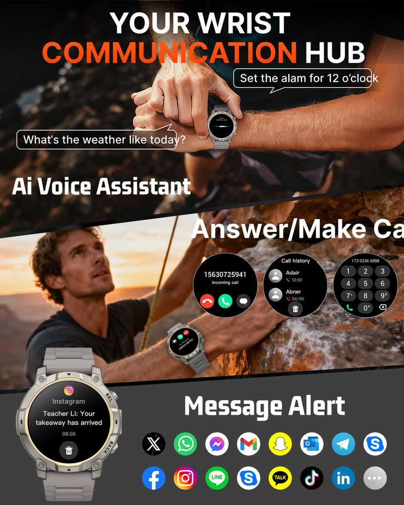 Military Smart Watch for Men, 1.39'' Fitness Tracker with LED Light, Step Counter, Sleep Calorie Monitor, Waterproof, 420mAh， Smartwatch (Make/Answer Call) for Android iPhone (Black) Black
