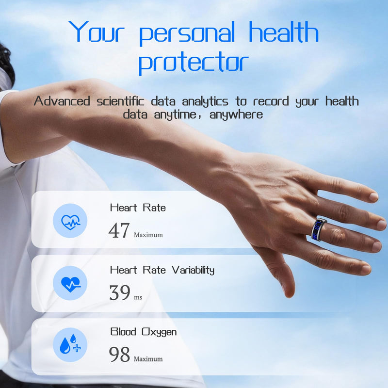Smart Ring for Women & Men, Fitness & Health Tracker with Display Screen, IP68 Waterproof Smart Rings for Health Monitoring, Fitness Tracker Ring with Call Notification, No App Fees (Black, 12#)