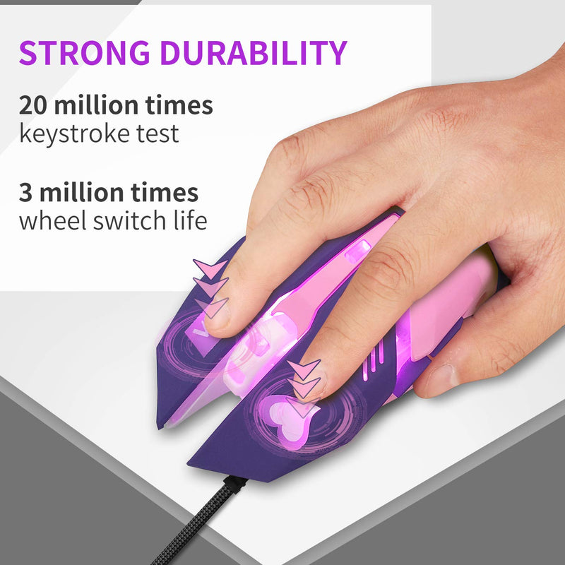 Gaming Mouse,Pink Backlit Optical Game Mice Ergonomic USB Wired with 2400 DPI and 6 Buttons 4 Shooting for Computer/Win/Mac/Linux/Andriod/iOS. (Purple) purple