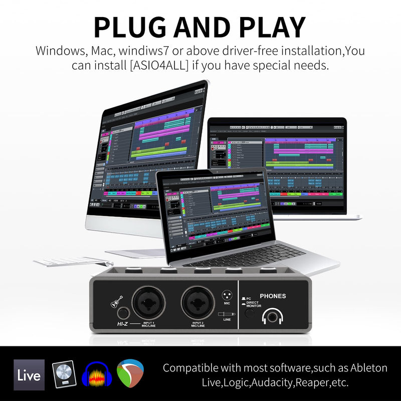 XTUGA USB Audio Interface for PC with Touch Model 16 bit/48 kHz, DSP Effect, 48V Phantom Power XLR Audio Interface for Recording Music, Live Streaming, Q-16