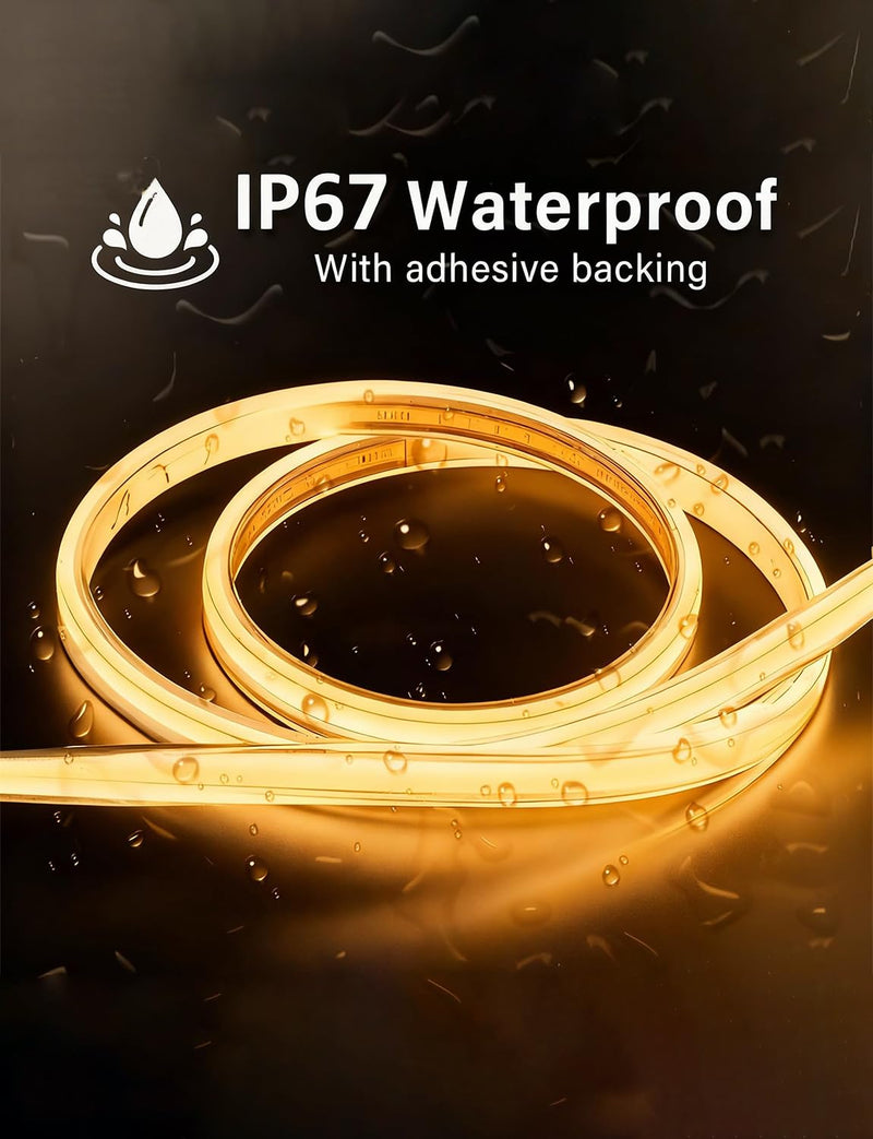 [AUSTRALIA] - 20FT COB LED Strip Lights Outdoor IP67 Waterproof,6M, Flexible DC 24V, Remote & App Control, Dimmable, Warm White 3000K Led Tap Lighting For Garden Patio ,Kitchen Living Room Bedroom DIY Decor 3000K-20FT 
