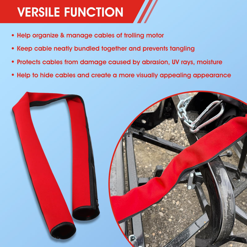 Red 60'' Neoprene Trolling Motor Cable Sleeve, Cable Organizer | Made of Neoprene Trolling Motor Sleeve Great for Cover Cables and Extension Cords, Organized Cable Management and Protect Red