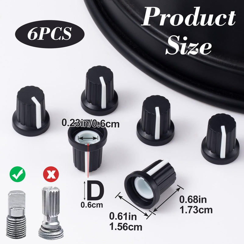 6pcs 6mm D Type Knurled Shaft Potentiometer Knob, Black White Plastic Electric Guitar Volume Tone Rotary Knob, Bass Control Knob Replacement for Encoder Speaker Mixer Board 6 Pieces