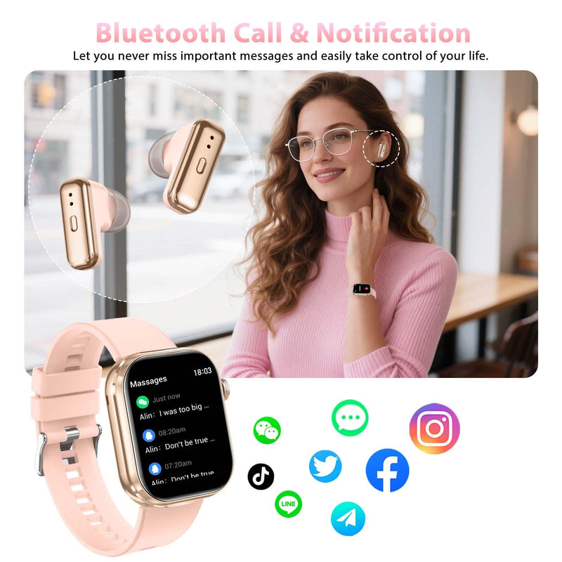 Smart Watches for Women with Earbuds Inside (Answer/Make Call) with 2.02" | Fitness Tracker with Exercise Monitor, Ultra-Long Standby Waterproof with Sleep Record Compatible with iPhone Android Gold