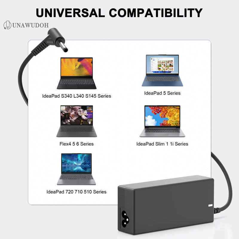UNAWUDOH 65W Laptop Charger Compatible with Lenovo, 9ft Extra Long Power Cord Adapter for IdeaPad 1 3 5, Chromebook 100e 300e 500e, Flex, 20V 3.25A Power Supply