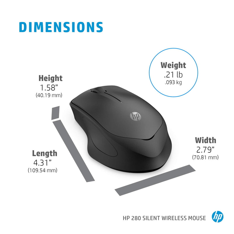HP Wireless Silent 280M Mouse - Ergonomic Right-Handed Design, 18 Month Battery Life, and 2.4GHz Reliable Connection - Works for Computers and Laptops - Far Quieter Clicks Than Most Mice