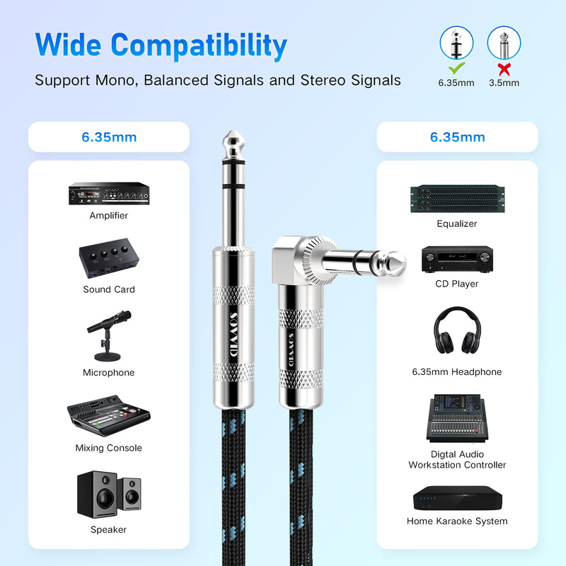 1/4 Inch TRS Cable 10 FT, 6.35 mm 1/4 TRS to TRS Patch Cable, Quarter Inch TRS Male to Male Balanced Stereo Audio Cable for Sound Card, Mixer, Amplifier, Speaker, Equalizer Black Blue