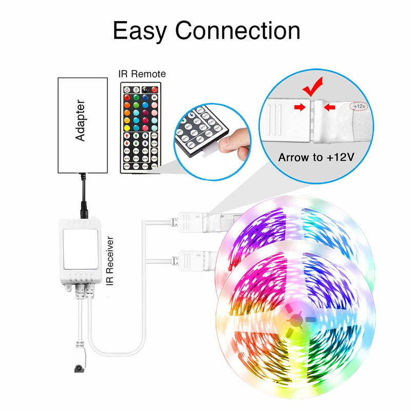 VOLIVO 100ft RGB Led Strip Lights, Color Changing Led Light Strips Kit with 24 Keys IR Remote Control, Led Lights for Bedroom, Room, Home 100 ft