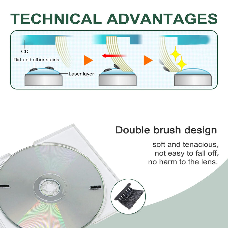 CD/VCD/DVD Player Cleaner Kit, Laser Lens Cleaning Disc with Double Brush Cleaning System, Set 2