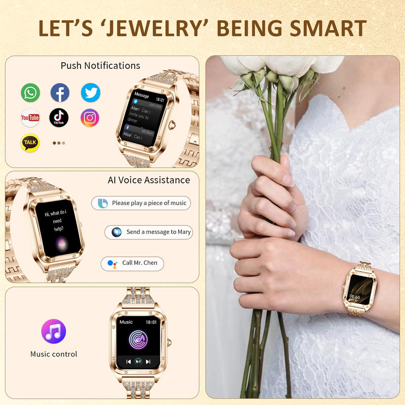 Smart Watches for Women,1.83"&1.59" HD Watch with Calls and Messages/Heart Rate/Sleep/Female Cycle,Fitness Tracker Smartwatch for Android/iOS Compatible,Pink/Silver