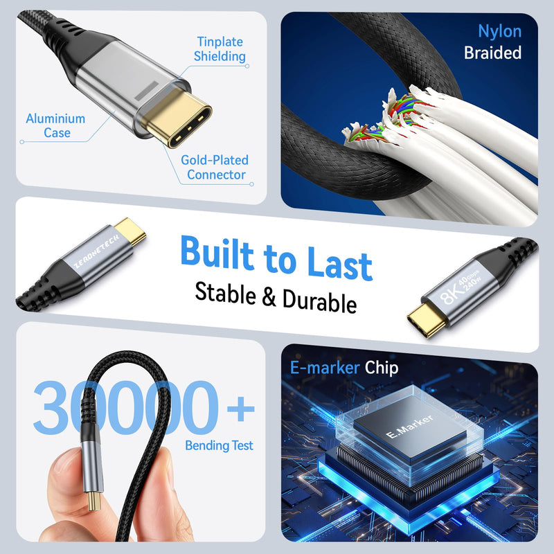 ZeroneTeck 3-Pack 6.6FT USB4 for Thunderbolt 4 Cable, 8K/4K@144Hz USB C Video Cable, 40Gbps Data Transfer, USBC Monitor Display, 240W PD Fast Charging for MacBook,Lenovo,HP,Multi-Computer Desktop Black