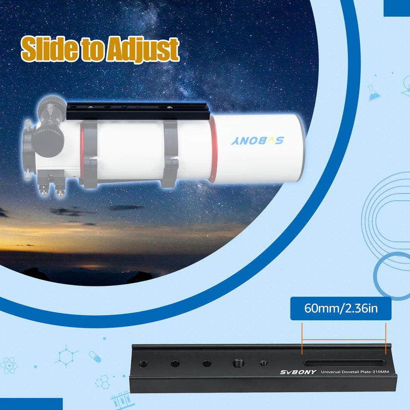 SVBONY SV219 Dovetail Mount Plate, 210mm 8.26 inches Universal Dovetail Plate Compatible with Vixen Dovetail Saddles, Telescope Accessories for OTA Equatorial Tripod Sky Astrophotography