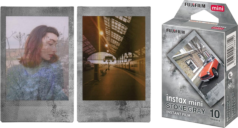 FUJIFILM Instant Mini Stone Gray Film Bundle 30 Shot with BluebirdSales Microfiber Cleaning Cloth, ISO 800, Credit-Card Size, Easy Load for All Instant Mini Cameras & Printers 30 Shots