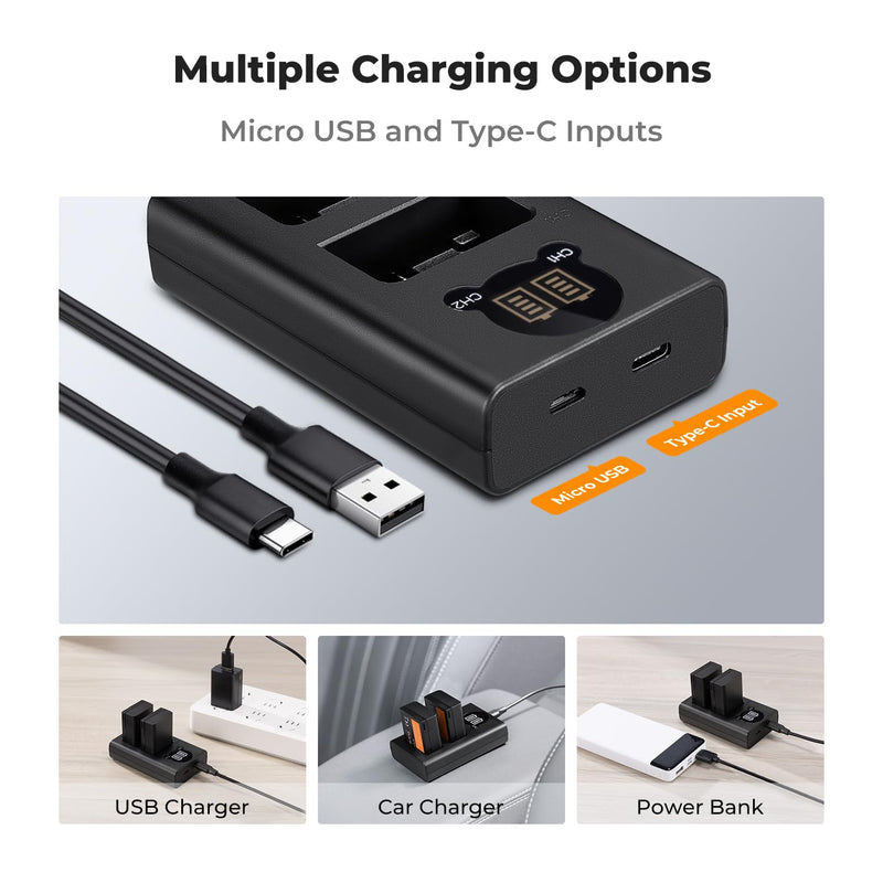 K&F Concept 1600mAh EN-EL25 EN-EL25A Battery and Charger Set, 2 Pack for Nikon Z30 Z50 ZFC Camera, Replacement Batteries with LCD Dual Slot Charger
