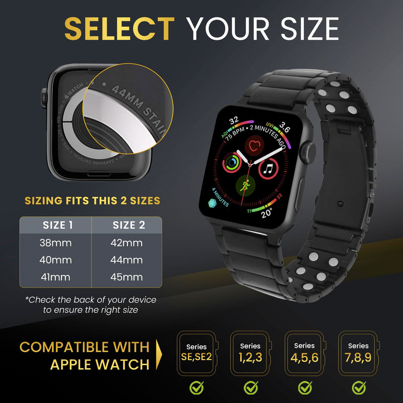 MagnetRX® Magnetic Band Compatible with Apple Watch - 316L Stainless Steel Ultra Strength Magnet Watch Band Compatible for Apple watch Series 9/8/7/6/5/4/3/SE (42mm/44mm/45mm, Black) 42mm/44mm/45mm