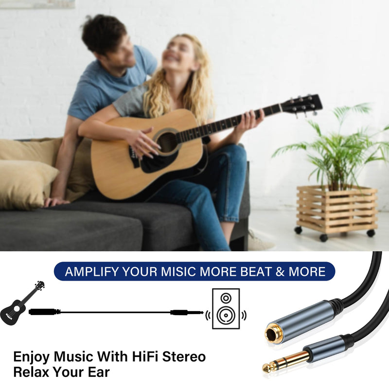 1/4 inch TRS Cable 6.35MM Male to 6.35MM Female Jack Stereo Audio Cable Gold-Plated Quarter inch TRS Instrument Cable for Electric Guitar Bass Amplifier Speaker 0.98ft Length 2Pcs