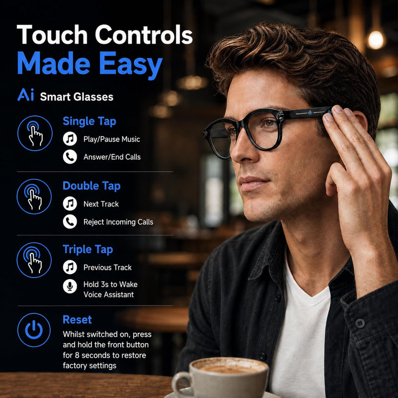 Smart Glasses 8MP Camera Real Time Translation AI Voice Object Recognition
