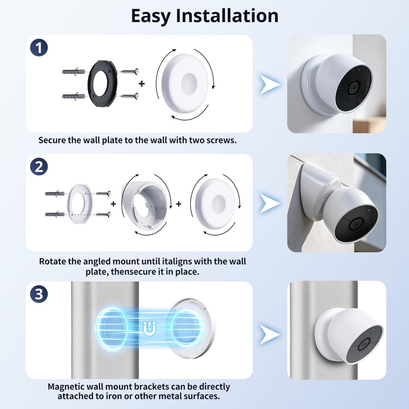Magnetic Wall Mount Compatible with Google Nest Cam Outdoor (Wired, 2nd Gen) and Outdoor or Indoor, Battery, 4 Installation Methods, Nest Camera Replacement Angled Mount, Nest Cam Desk Stand