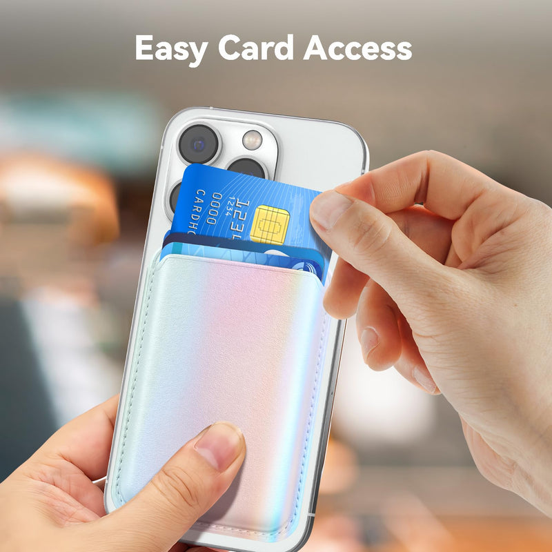 [AUSTRALIA] - Stronger Magnetic Magsafe Wallet Cell Phone Card Holder for iPhone 15 Series, RFID Leather Phone Wallet Stick on Series of iPhone 14/13/12 Pro/Promax and Magsafe Devices, Rainbow 
