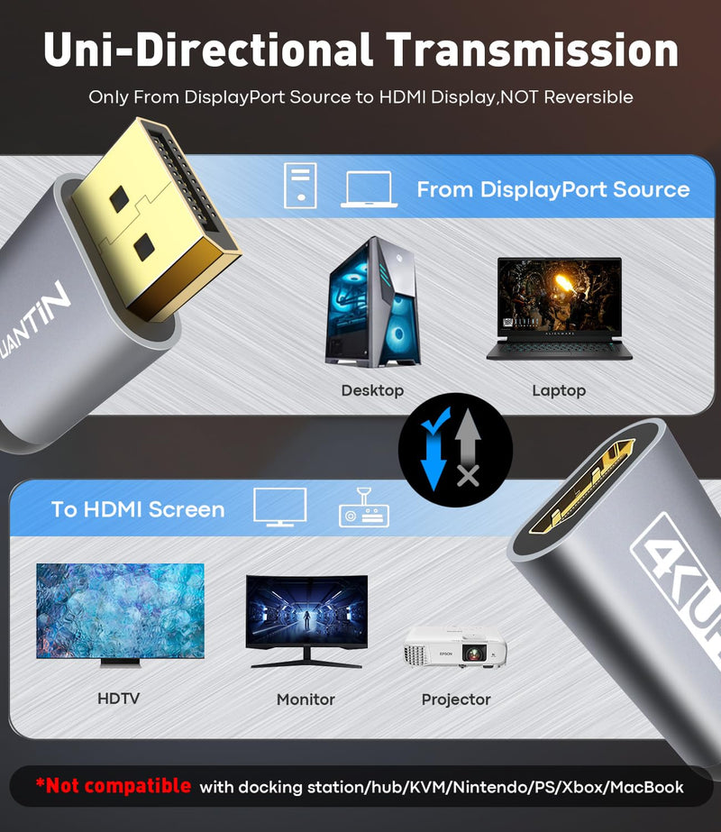 2-Pack Display Port to HDMI 4K Adapter | Braided DP DisplayPort Male to HDMI Female Uni-Directional Converter for PC Dell HP AMD NVIDIA Laptop HDTV Monitor and Other Passive 2 Pack