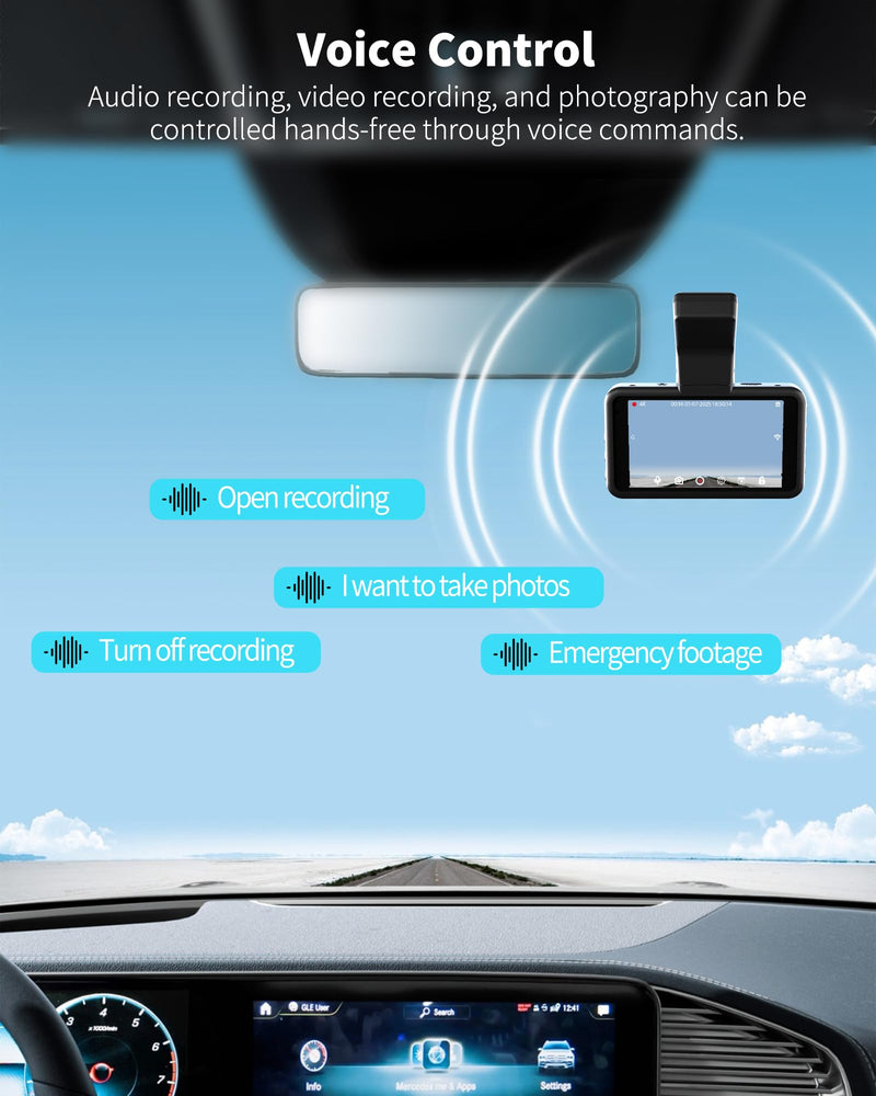 AZDOME 4K Dash Cam Front and Rear 1080P, Free 64GB Card Included, 5.8GHz WiFi Dual Dash Camera for Cars, 3" IPS Screen Dashcam, Car Camera with G-Sensor, 170°Wide Angle,24H Parking Mode Voice Control M17pro