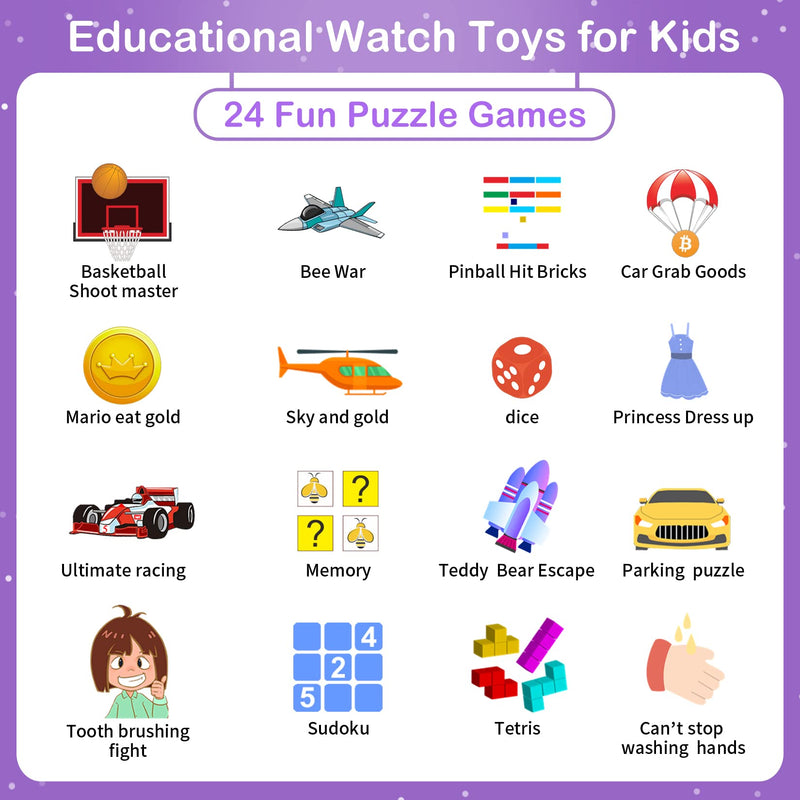 Phyulls Kids Smart Watch Gift for Girls Age 4-12, HD Touch Screen Kids Watches with Video Camera Music Player Pedometer Flashlight 12/24 hr Educational Toys Birthday Gifts for Girls Ages 6 7 8 9 10