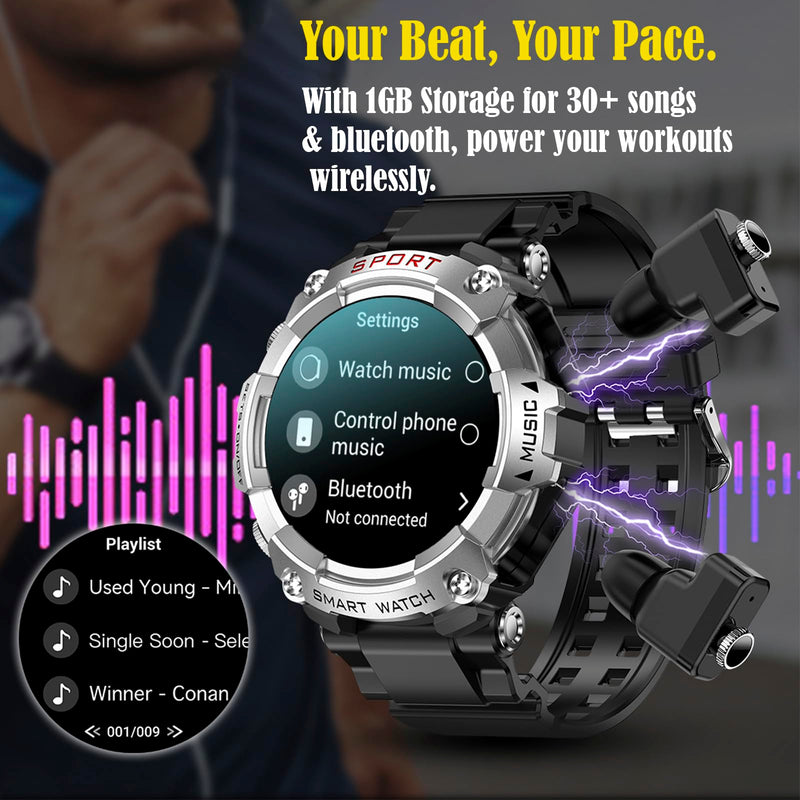 Smart Watch with Earbuds (Answer/Make Calls), 1.52" Sport Watches for Men Women, Fitness Watch Support Bluetooth/Local Music/110 Sport Modes+, SmartWatch Compatible with iPhone Android, Blue