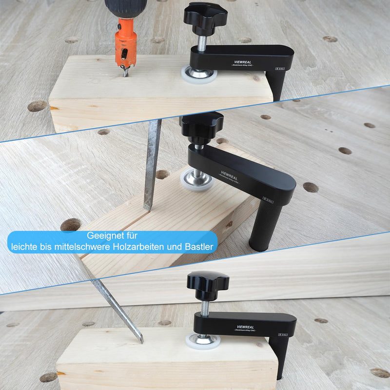 Pack of 2 Extended Hold-Down Brackets 20 mm Bench Hooks for Woodworking Workbench, Hold-Down Workbench, Adjustable Aluminium Alloy 20mm Black