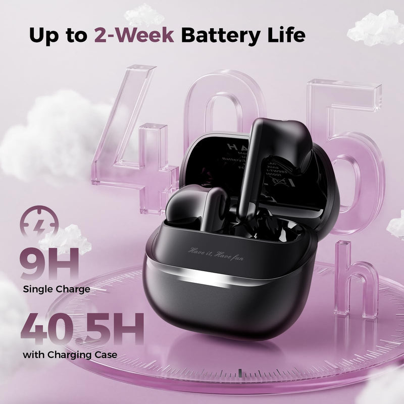 havit Space T1 Wireless Earbuds, Adaptive Hybrid Active Noise Cancelling Bluetooth Earbuds, 6-Mic AI ENC, Head-Tracked Spatial Audio, 40.5H Playtime, Semi-in-Ear Fit, Bluetooth 6.0, IP54, Black