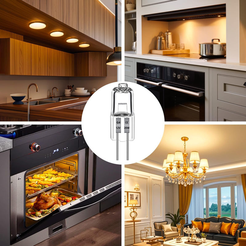[AUSTRALIA] - Pack of 12 G4 Halogen Light Bulbs 20 W 2700 K Warm White 240 lm Halogen Bulb G4 20 W 12 V to 300 C Halogen Dimmable Warm White for Cooker Hoods, Ovens, Microwaves 20w 