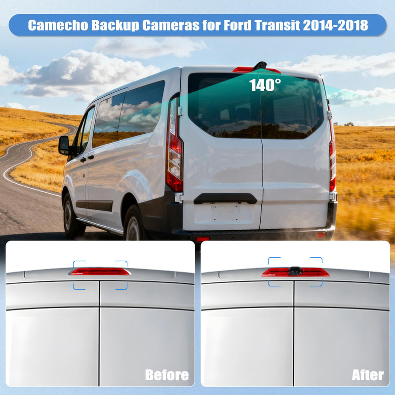 Brake Light Backup Camera for Ford Transit 2014-2018, 140° Wide Angle Wired Rear View Camera with IP67 Waterproof, Night Vision, 720P HD, PAL Signal, Parking Assist for Van Truck
