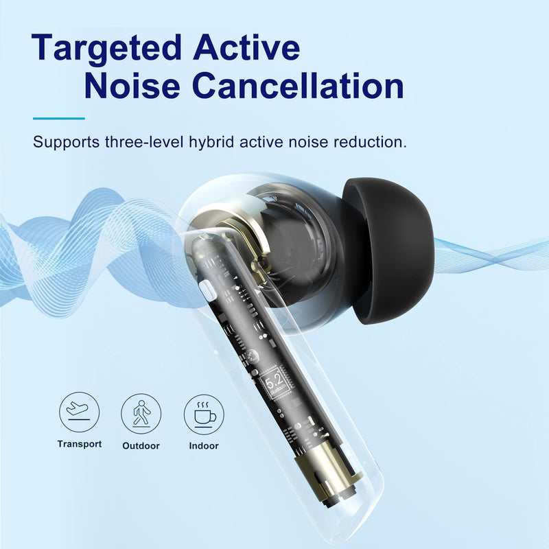 QCY HT05 Multi-Mode Active Noise Cancelling Wireless Earbuds, AI-Enhanced Calls Bluetooth Headphones with 6 Mics, Anti-Wind Noise, Transparency, App for Custom EQ, 30H Playtime, Bluetooth 5.2 Black