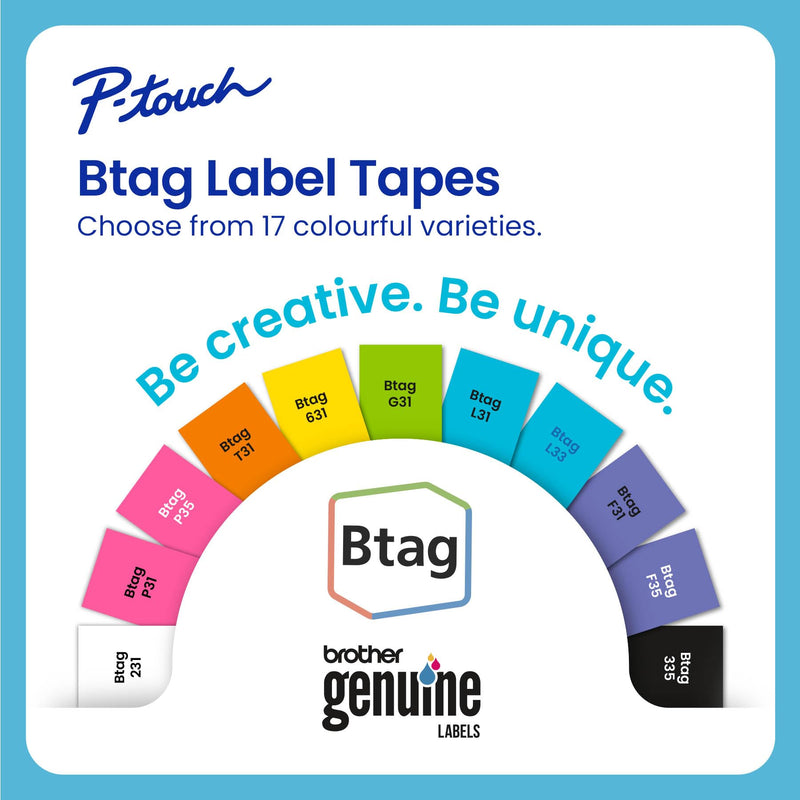 [AUSTRALIA] - Brother Genuine P-Touch Btag BTAG231 Black on White Label Tape ~1/2in by 13.1ft (12mm x 4m) Black Print on White 1 