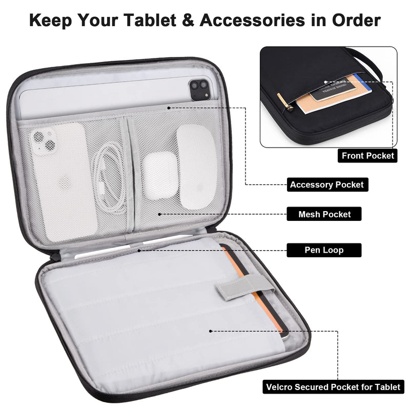 9-11 Inch iPad Carrying Case, Padded Protective Travel Tablet Sleeve Bag for iPad Pro 11, iPad 10.9 (10th Gen), iPad Air (5/4th Gen), Galaxy Tab S9/S8 (Black-11) Black11 9-11
