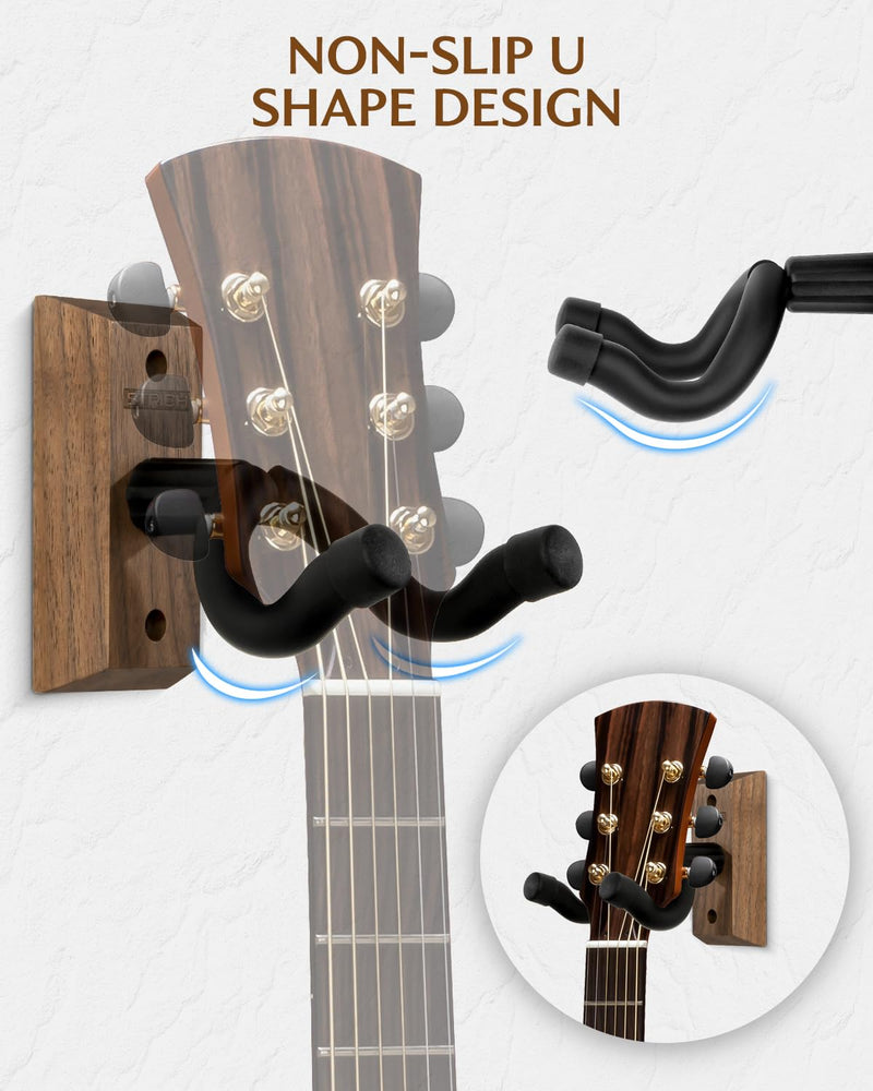 STRICH Guitar Wall Mount,Walnut Base Guitar Hanger,U-Shaped Hanger Mount with Screws, Guitar Holder Hook Stand Wall for Acoustic, Electric Guitar, Banjo, Bass(3-Pack)