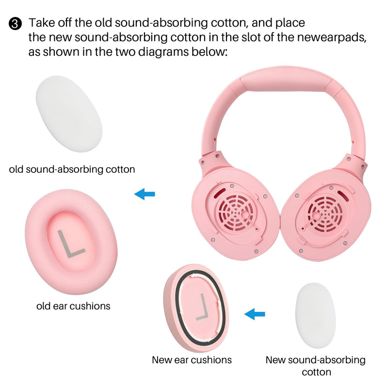 TOZO HT2 Hybrid Active Noise Cancelling Headphones, Wireless Over Ear Bluetooth Headphones Khaki+HT2 Replacement Ear Pads Pink