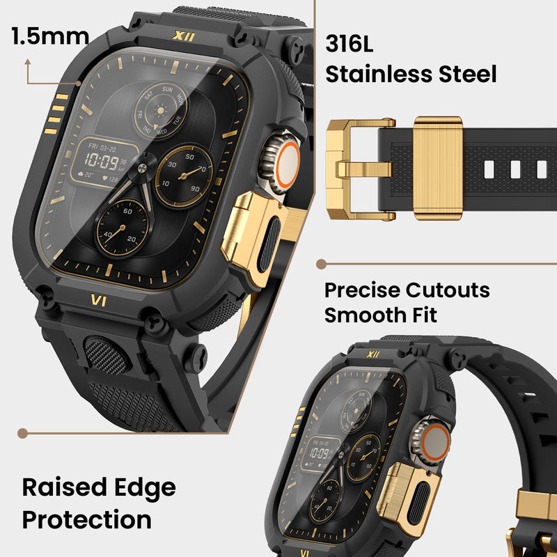 DABAOZA Rugged Leather Band with Case Compatible for Apple Watch 49mm Shock&scratch resistant,screen protector,TPU&316 steel for iWatch Ultra 3 2 1
