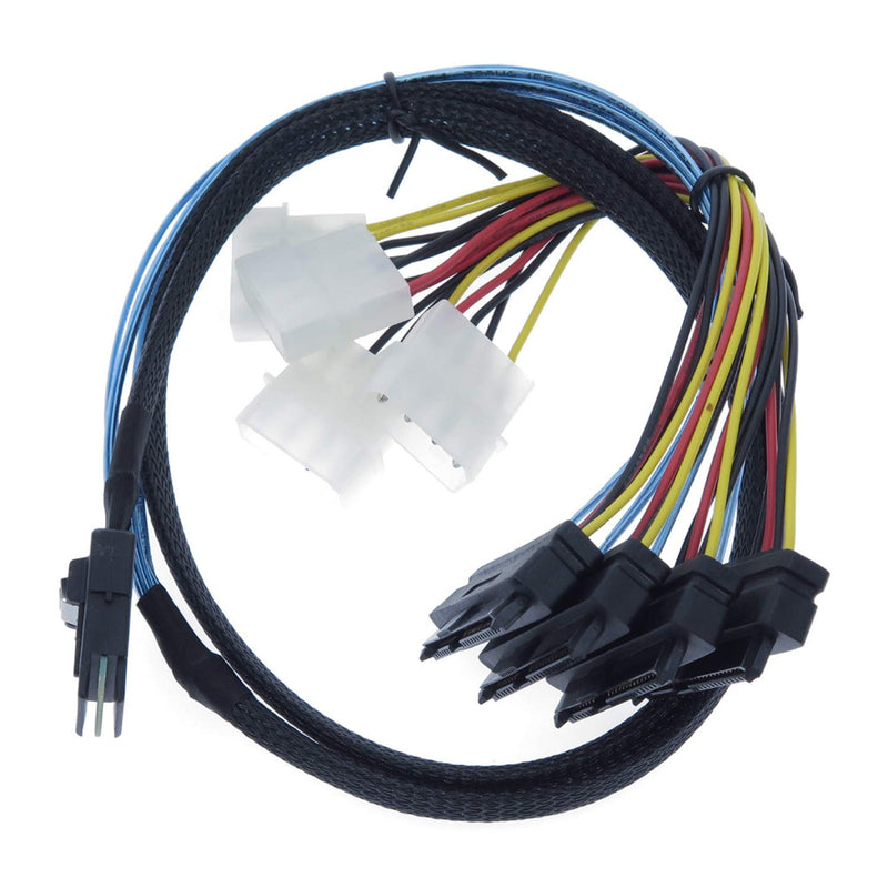 Mini SAS to SAS Cable Internal Breakout Cable SFF-8087 to SFF-8482 with 4X Molex Power Connectors for Raid Controller to Hard Drive 3.3FT