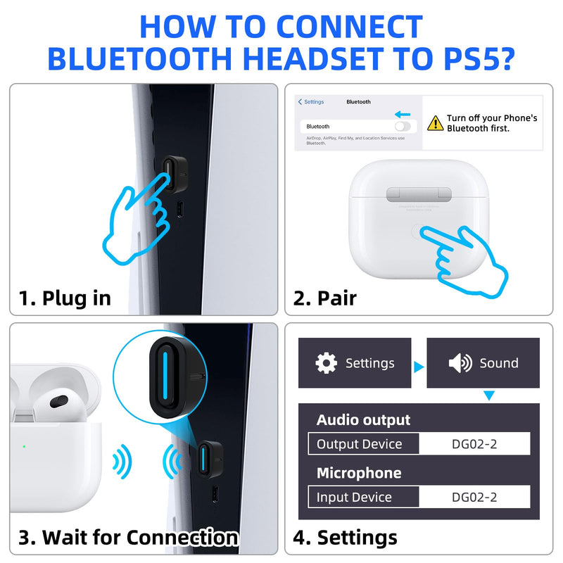 Smof USB Bluetooth Audio Adapter for PS5, PS4,Switch,Mac. Compatible Bone Conduction Headsets Wireless Audio Transmitter Dongle with aptX Low Latency Support, USB Bluetooth 5.2 Adapter