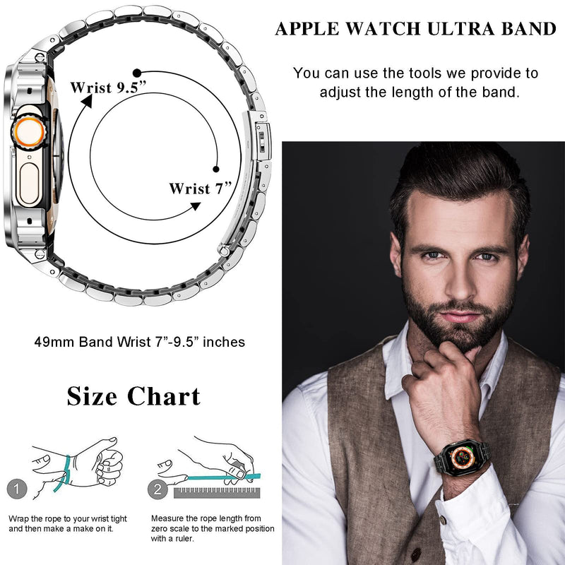 Stainless Steel Band and Case Compatible with Apple Watch Band Ultra | Men Metal Protective Bumper Cover with Straps for iWatch Ultra 3/2/1, Black 49mm(Ultra 3/2/1)