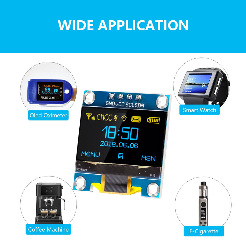 QIQIAZI 0.96 Inch OLED Display I2C Module, 5 Pieces I2C Display Module 128 x 64 Pixel I2C Screen Display Module Compatible with Arduino and Raspberry Pi (Yellow/Blue)