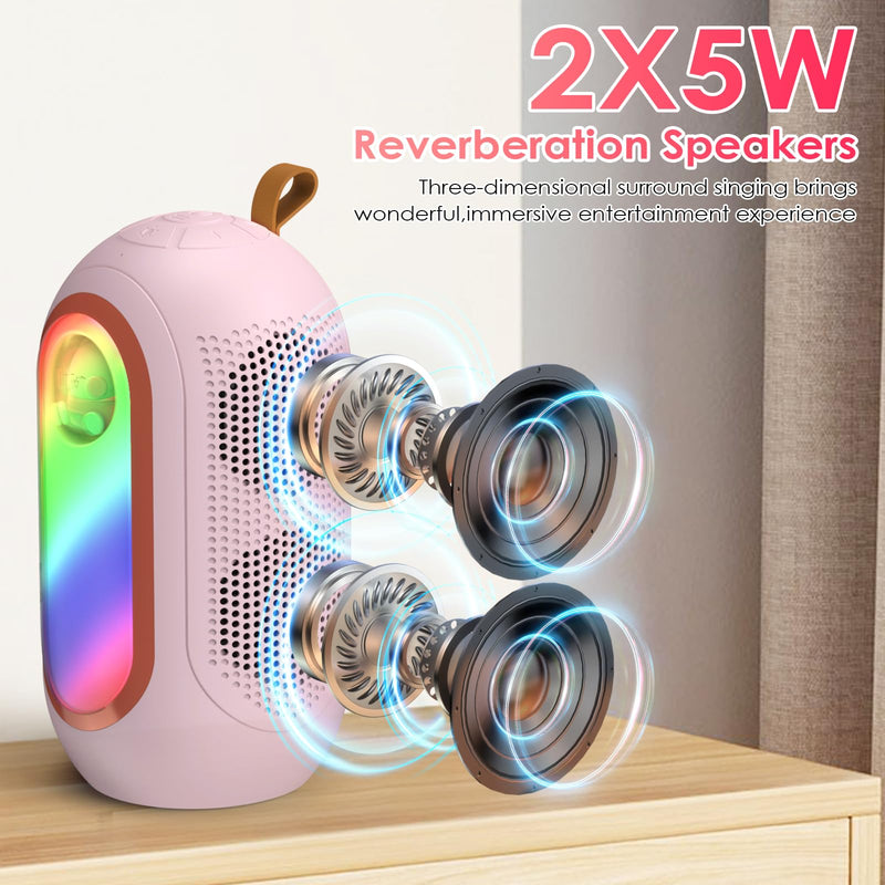 Mini Karaoke Machine for Kids & Adults with 2 Wireless Microphones Portable Karaoke Machine 2x5W Bluetooth Speaker Birthday Gift Toys Gifts for Kids Family Home Outdoor Party Pink