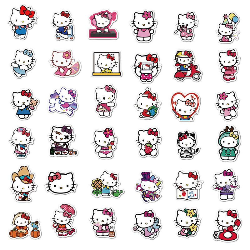 100Pcs Hello Kitty Stickers Pack Kitty White Theme Waterproof Sticker Decals for Laptop Water Bottle Skateboard Luggage Car Bumper Hello Kitty Stickers for Girls Kids Teens
