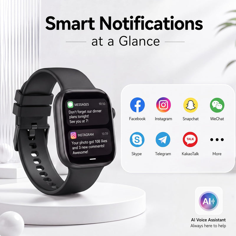 Smart Watch for Women Men, Bluetooth Answer/Make Call, 1.83" HD Touchscreen | IP67 Waterproof Fitness Tracker, Heart Rate/Sleep Monitor, DIY Dial, Multi-Sport Modes Pedometer, Smartwatch for iOS/Android Matte Black