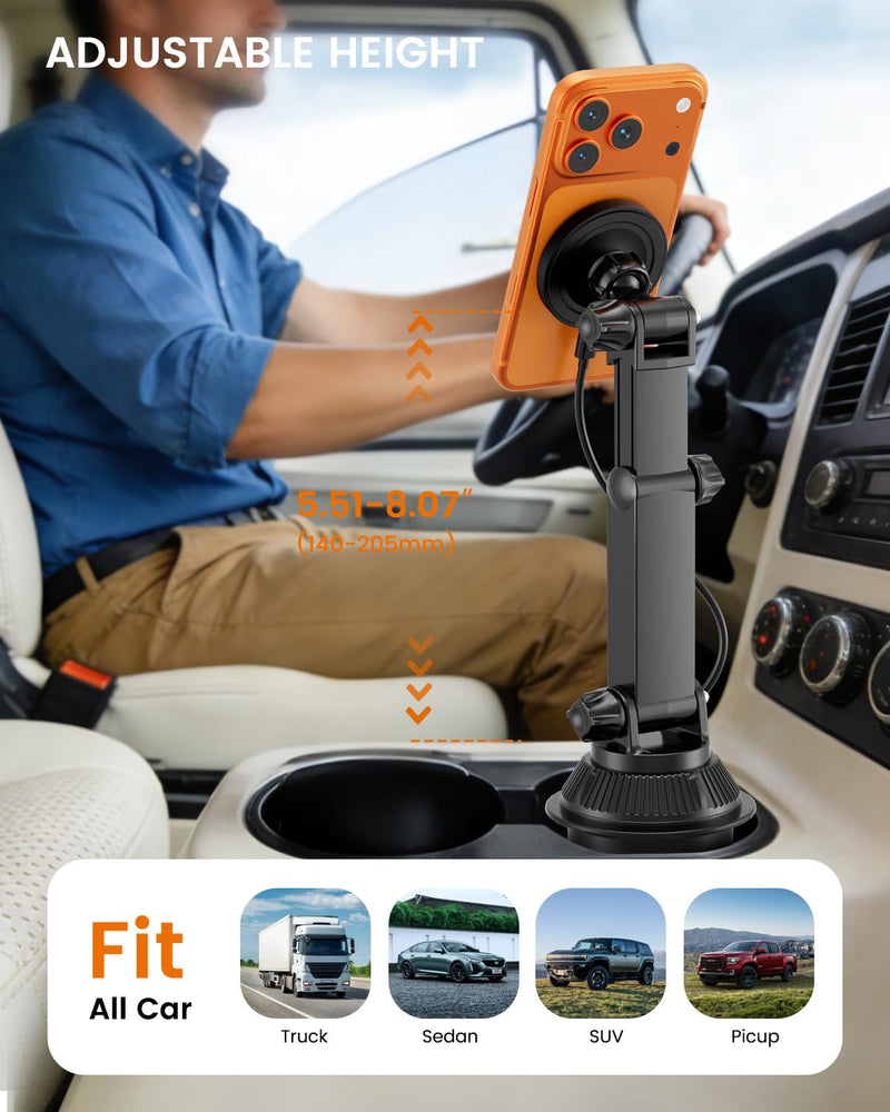 OHLPRO for MagSafe Cup Holder Car Mount Charger for iPhone 17, 15W Fast Charging Magnetic Cupholder Phone Mount, Compatible with iPhone 16 15 14 13 12 Series, for Kids Road Trip Essentials