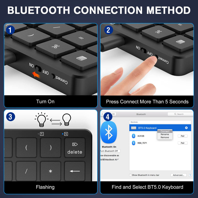 [AUSTRALIA] - PINKCAT Bluetooth Number Pad, 28 Keys Aluminum Rechargeable Wireless Numeric Keypad, Portable Number Numpad Financial Accounting for Laptop, PC, Notebook, Desktop, Surface Pro - Black KF30-BT+Black 