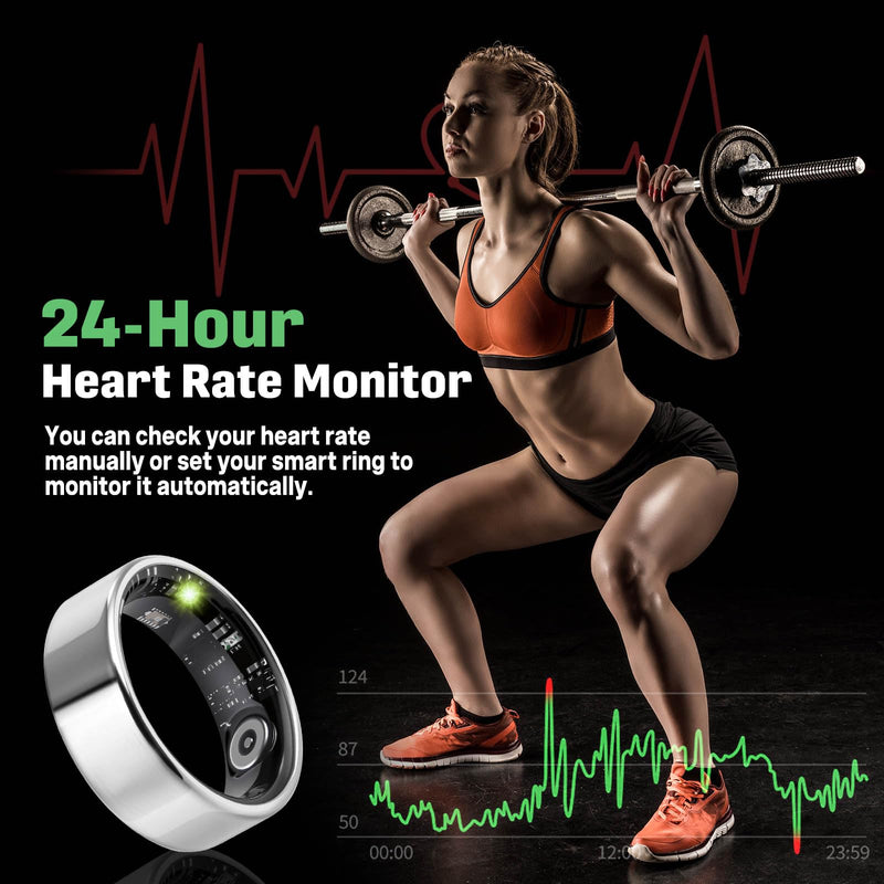 FAHKNS Smart Health Ring for Women Men: Fitness Tracker Ring with Heart Rate,Blood Oxygen,Sleep Monitor,Stress,Steps Counter,IP68 Waterproof for iOS & Android,No APP Fees (Silver,8#)